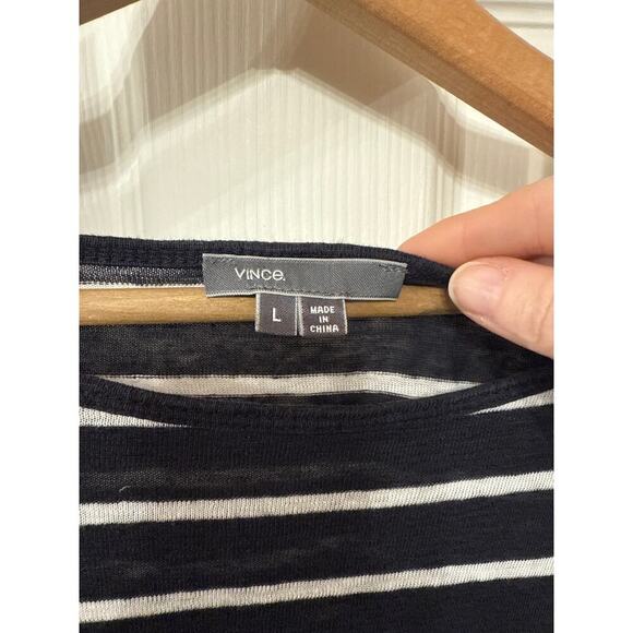 Vince 100% Linen Mixed Stripe Single Pocket Long Sleeve Women's Tunic, L - Picture 2 of 6